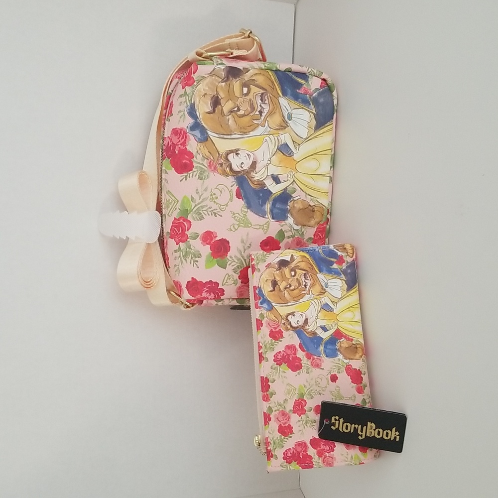 Disney Buckle Down Beauty And The Beast Crossbody Purse And Wallet Set New